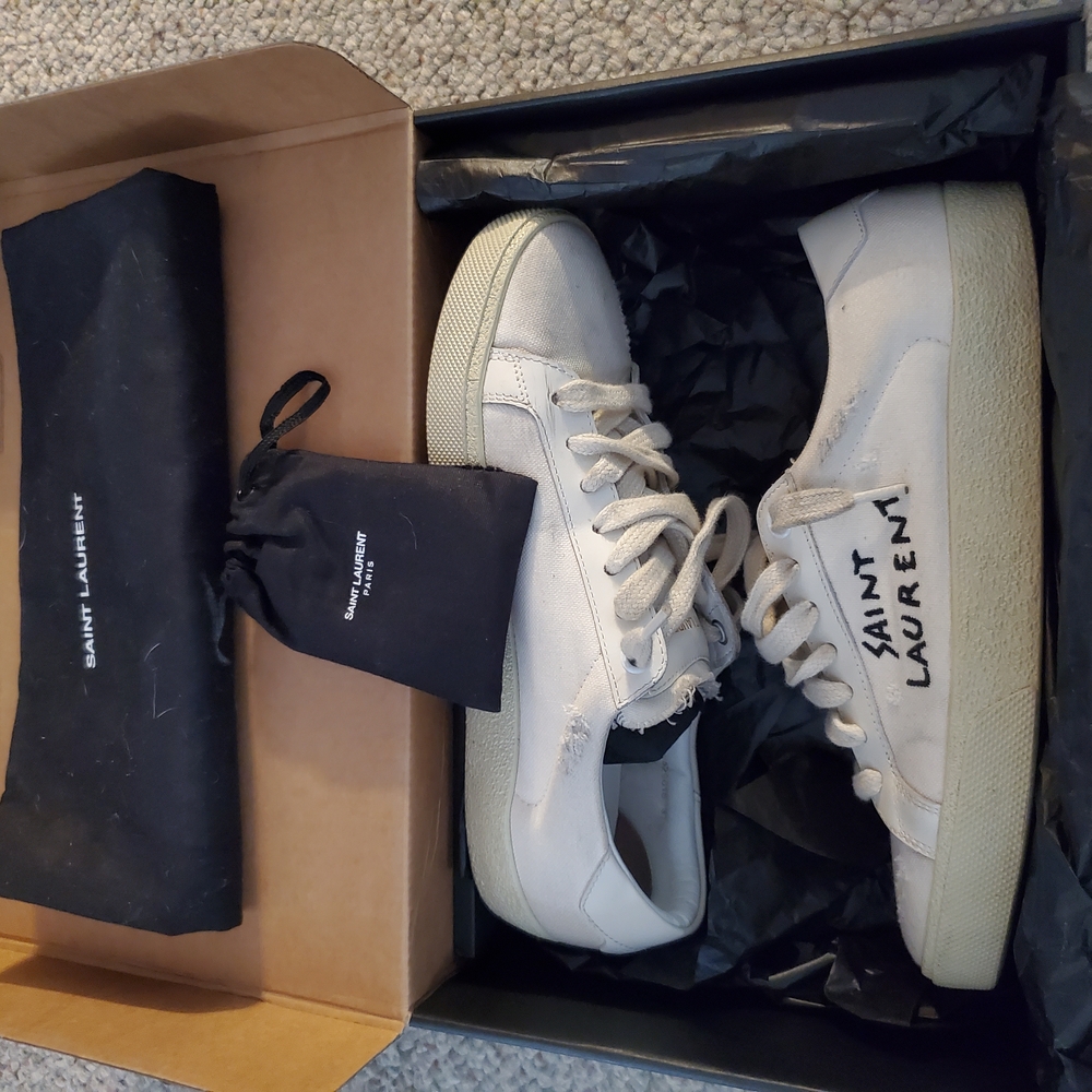 Saint Laurent White Distreesed Sneakers Low-Top